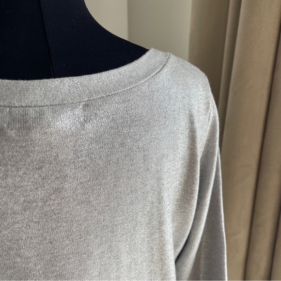 Banana Republic Boat Neck 3/4 Sleeves Sweater Knit Top Gray w/Silver Size M - Picture 3 of 8